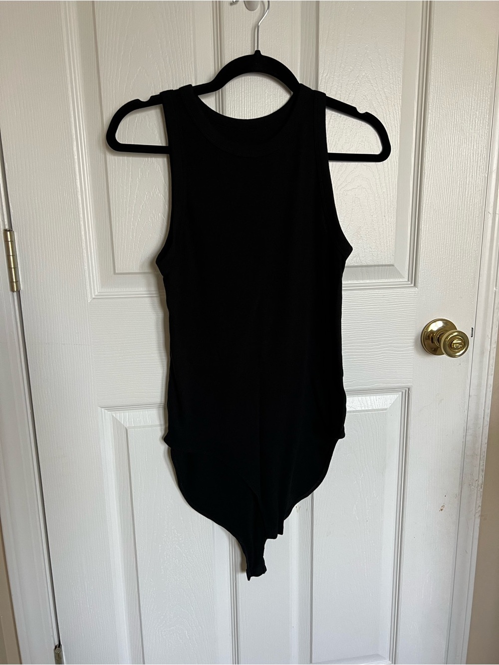 A new day Black Solid Sleeveless One Piece Bodysuit Women L Regular ribbed